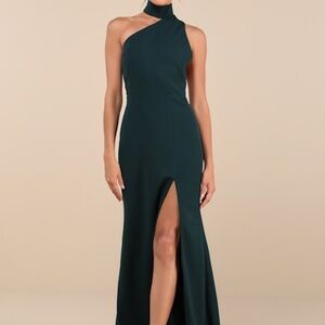 Keep It Interesting Green Asymmetrical Cutout Halter Maxi Dress
